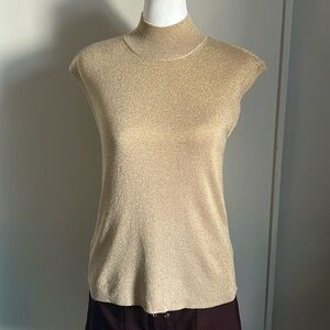 Coldwater Creek Women’s Gold Metallic Mock Neck Sleeveless Silk Blend Tank